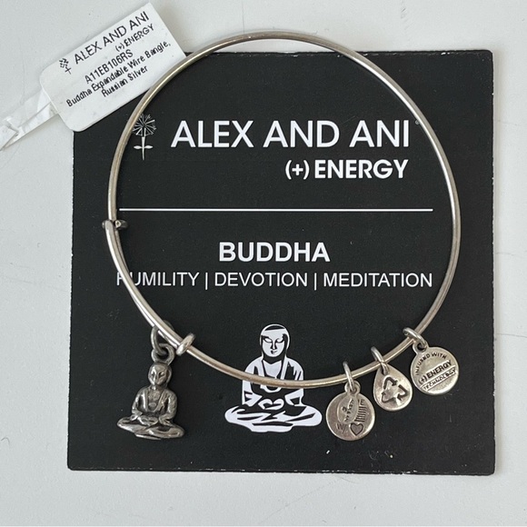 Alex and Ani Jewelry - Alex and Ani Buddha Charm Bangle Bracelet Rafaelean Silver Retired Tag & Card